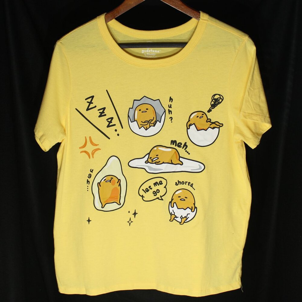 Gudetama The Lazy Egg Short Sleeve Yellow Anime Graphic T Shirt - Size L